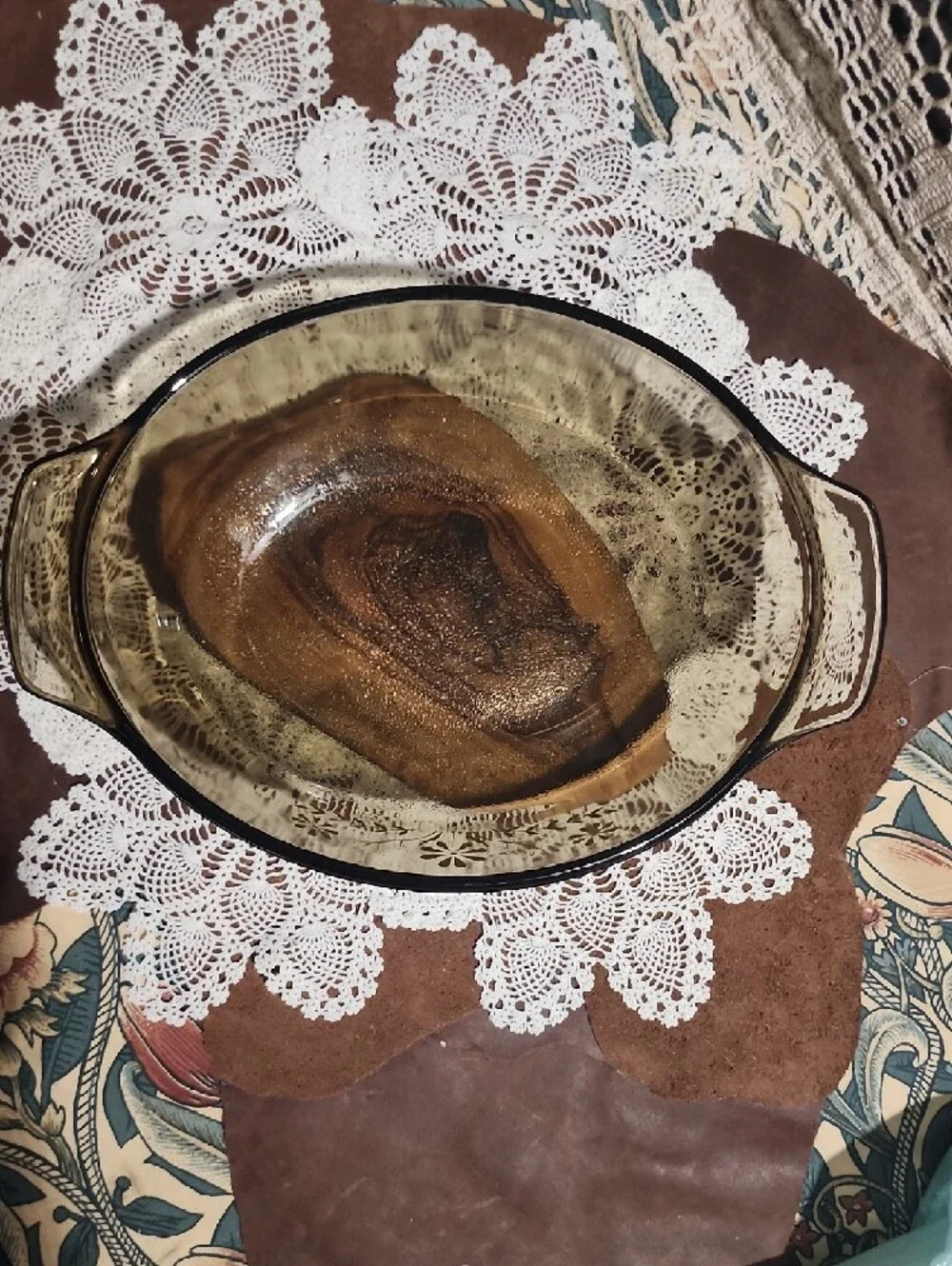 1970s Janette Glass Bake Oval Amber Floral Glass Baking Dish 11
